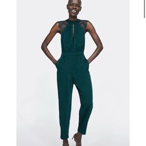 Zara Hunter Green Contrast Lace Jumpsuit